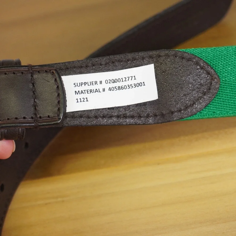Polo Ralph Lauren Belt Mens 36 Green Polo Bear Silk Ribbon Leather Preppy